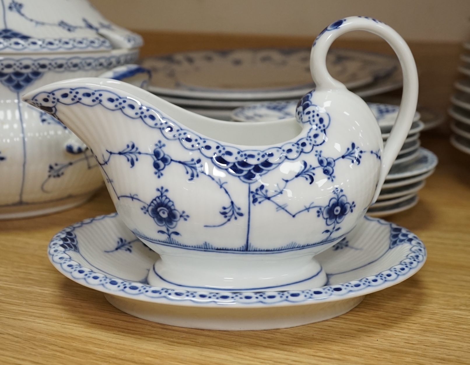 A collection of Royal Copenhagen Onion pattern blue and white dinnerware. Condition - mostly good